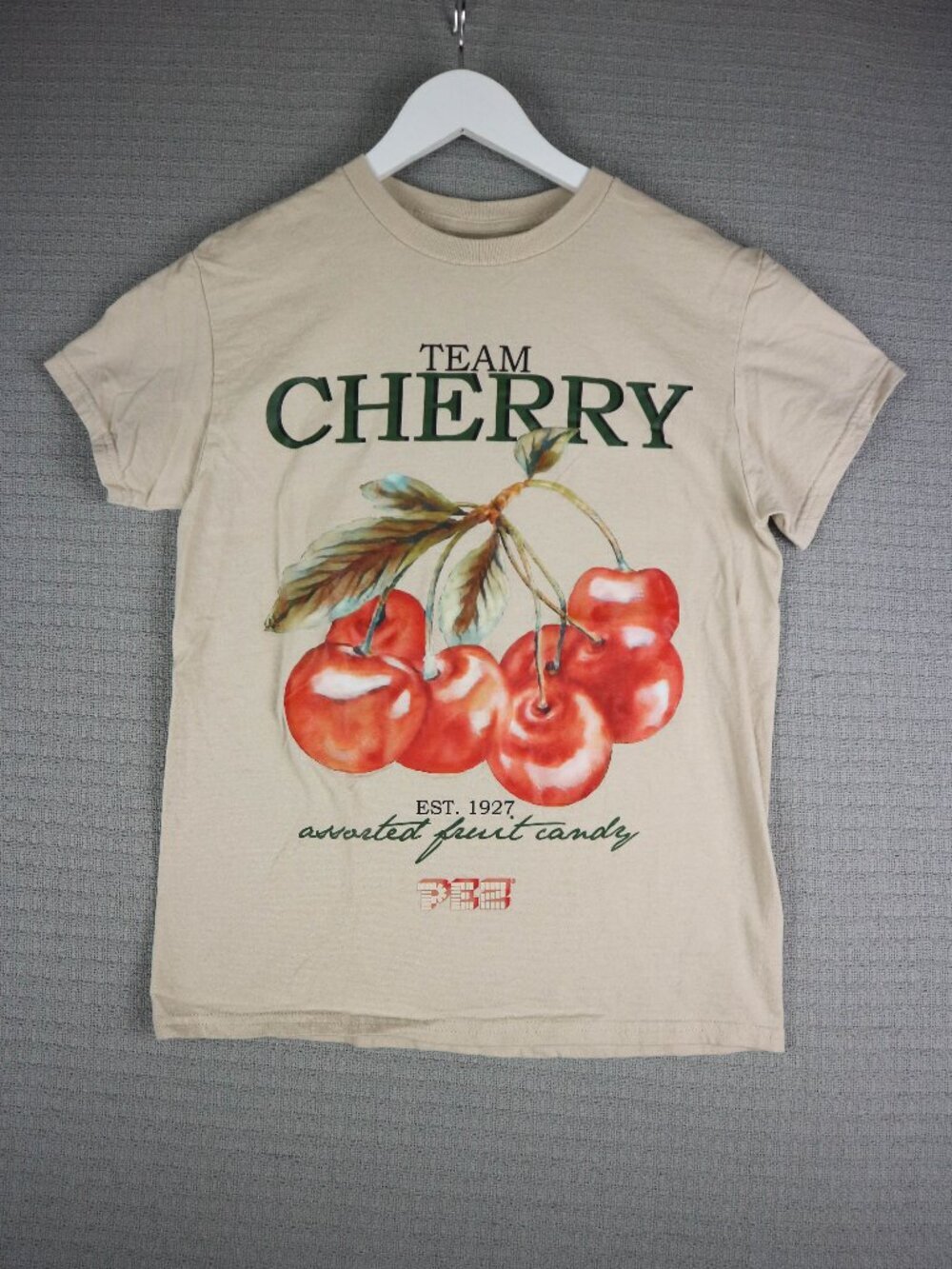 PEZ Candy Cherry Graphic Tee Beige Mens Small